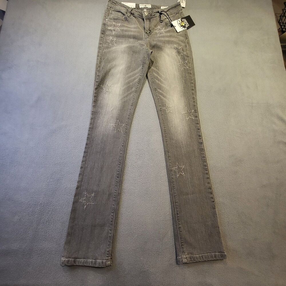 Black Daisy Womens 25 Jeans Kate Straight Leg Faded Black Distressed Denim